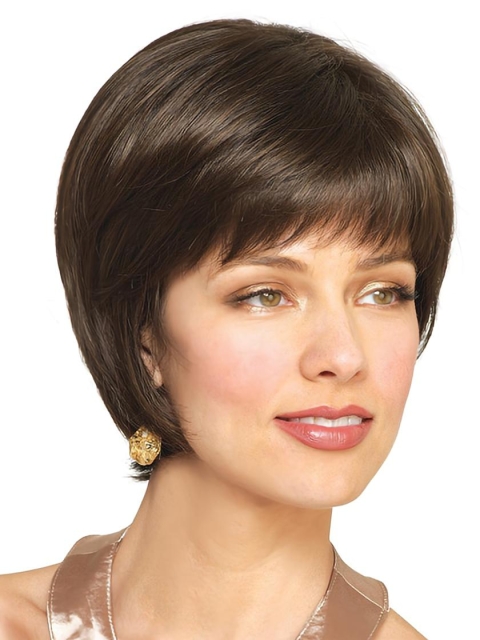 Brown Straight Short Capless Remy Human Hair Women Wigs