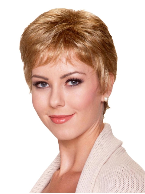 Blonde Gentle Short Straight Mono Synthetic Women Wigs