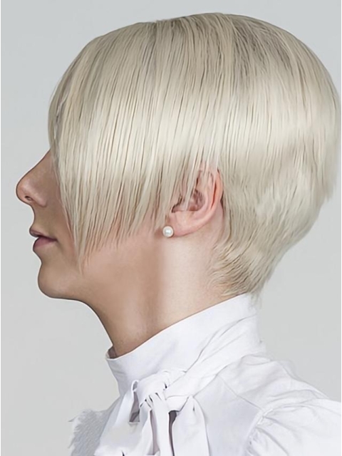 Young Fashion Platinum Blonde Very Short Stacked  Lace Front Human Hair Women Bobs Wigs