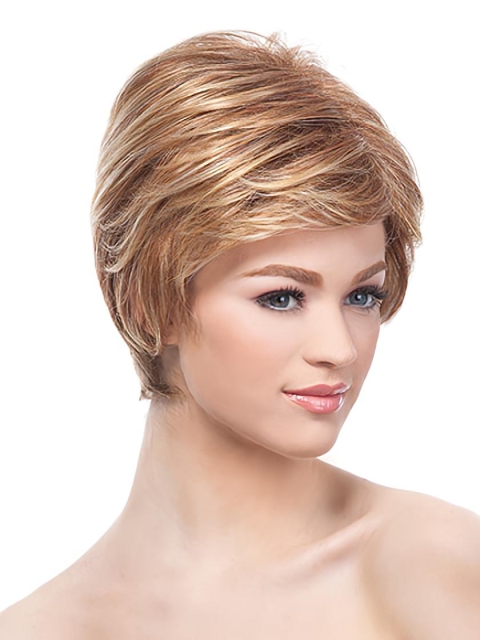 Monofilament Polite Boycuts Straight Short Lace Front Synthetic Women Wigs