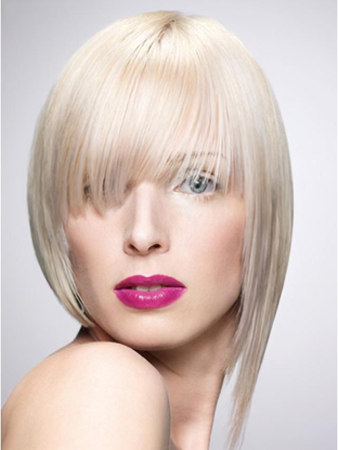 Young Fashion Platinum Blonde Favorite With Bangs White Mono Part Human Wigs