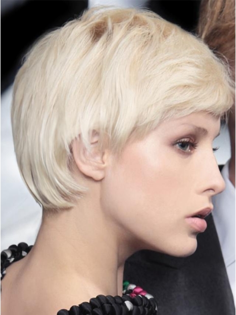 Young Fashion Platinum Blonde Short Layers Mono Top Grey Wigs