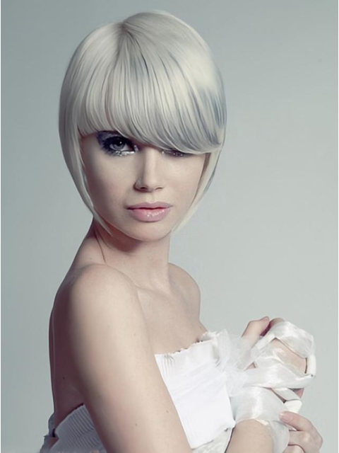 Young Fashion Straight Short Yongthful Cool Capless Grey Synthetic Women Wigs