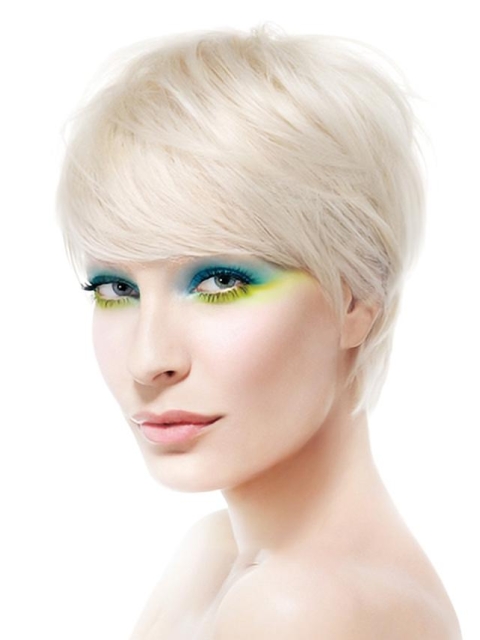 Young Fashion Platinum Blonde Short Straight Lace Front Human Hair Women Wigs