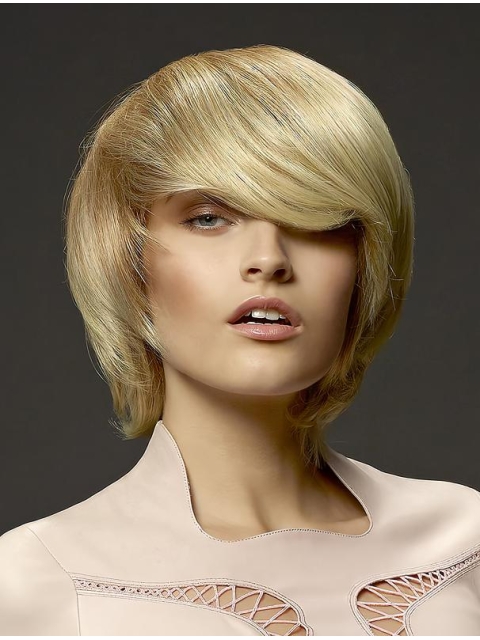 New Design Perfect Blonde Short Straight With Bangs Synthetic Women Wigs