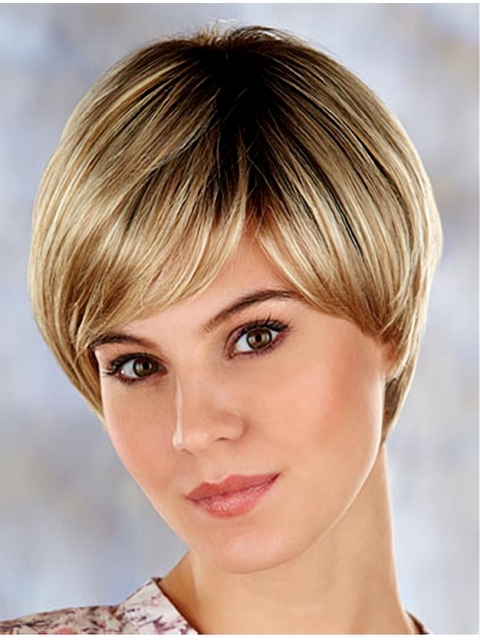 Blonde Faddish Layered Straight Short Capless Synthetic Women Wigs