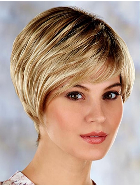 Blonde Faddish Layered Straight Short Capless Synthetic Women Wigs