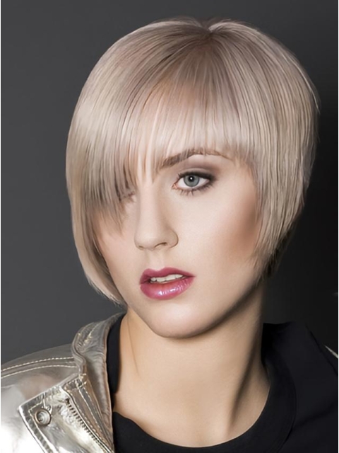 Young Fashion Platinum Blonde Layered Straight Short Capless Synthetic Women Wigs