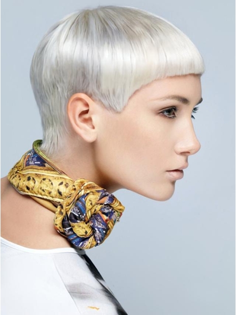 Young Fashion Silver Sculpted Short Straight Cut Lace Front Synthetic Women Wigs