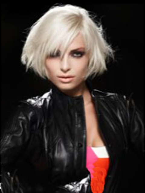 Young Fashion Beautiful Platinum Blonde Straight Short Lace Front Human Hair Women Wigs