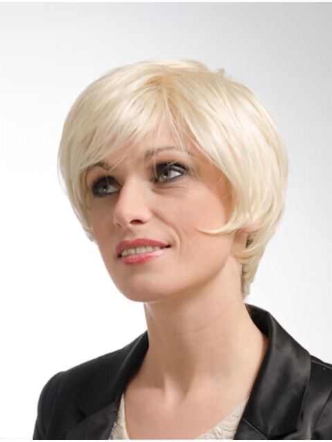 Great Straight Short Blonde Layered Lace Front Synthetic Women Wigs