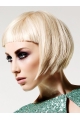 Young Fashion Platinum Blonde Short Straight With Bangs Mono Human Hair Women Wigs