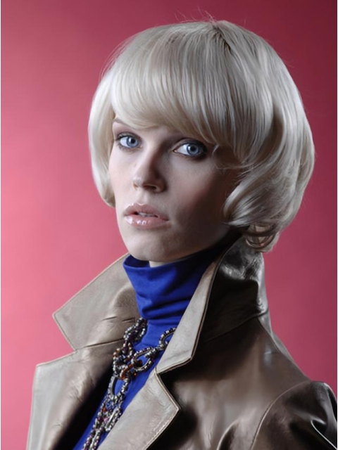 Young Fashion Platinum Blonde Soft Straight Short Lace Front Synthetic Women Bob Wigs