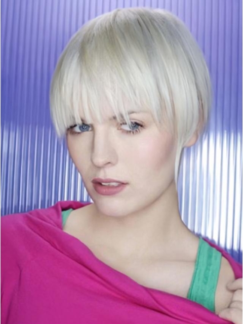 Young Fashion Soft Angled Bob Slight Curve Youthful White Capless Synthetic Women Wigs