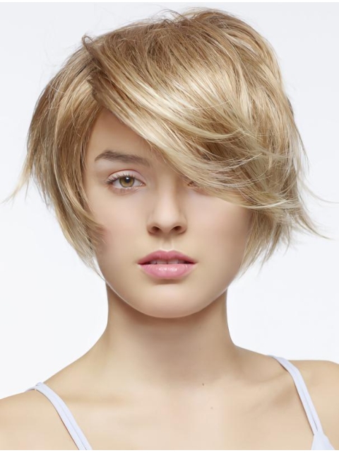 Perfect Blonde Short Straight Hand-Tied Layered  Synthetic Popular Women Wigs