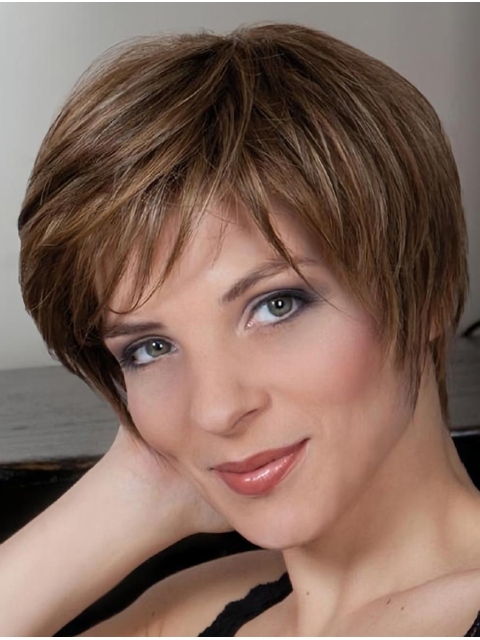 Straight Brown Boycuts 8" Capless Synthetic Short Wigs