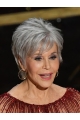 Grey 8" Straight Boycuts Short Jane Fonda Wigs