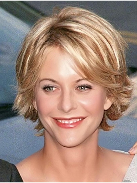 Straight Short Platinum Blonde Lace Front Synthetic Meg Ryan Women Wigs