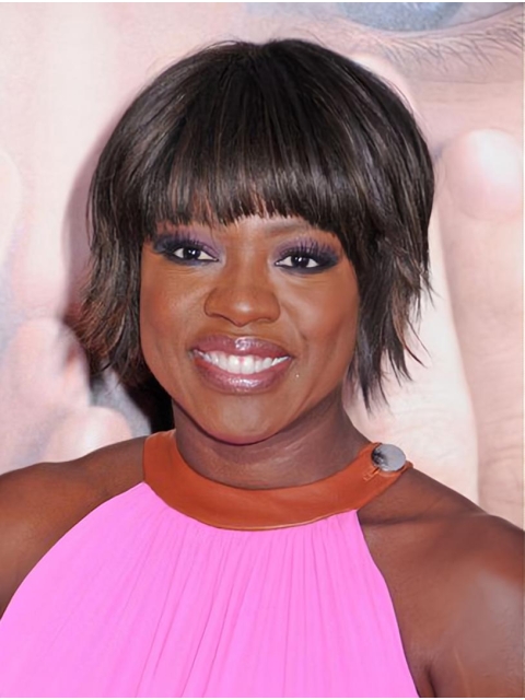 10"  Straight Short Capless Synthetic Women Viola Davis Wigs