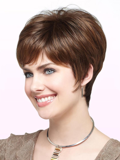 Monofilament Boycuts Style Straight Short Synthetic Women Wigs For Cancer