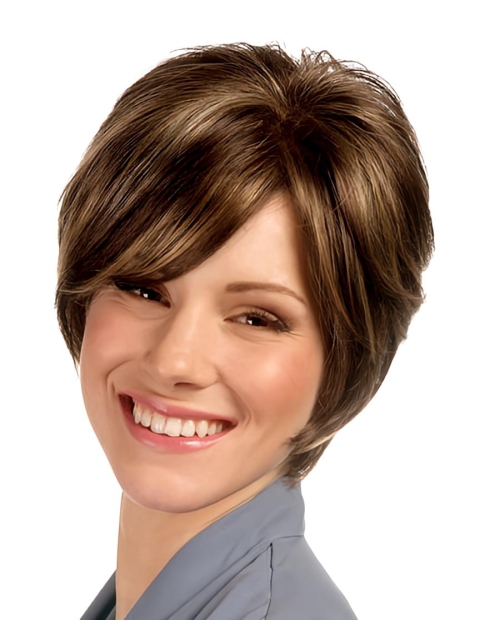 Brown Natural Bobs Straight Short Capless Synthetic Women Wigs