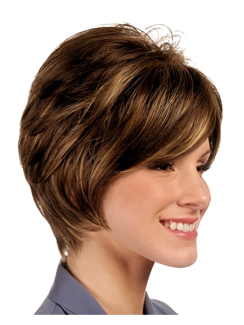 Brown Natural Bobs Straight Short Capless Synthetic Women Wigs