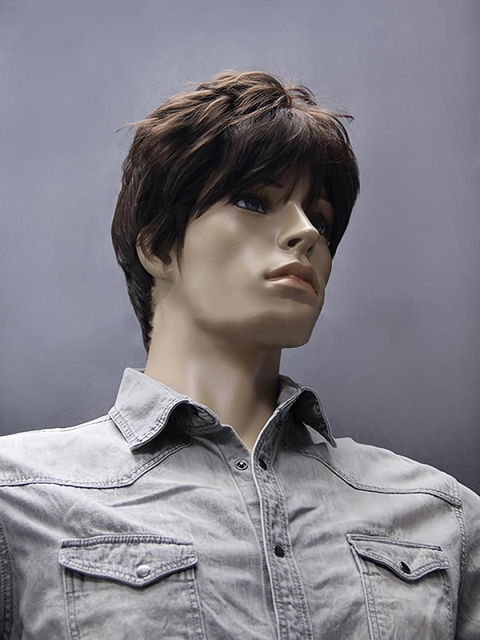 Refined Brown Straight Short Capless Synthetic Men Wigs