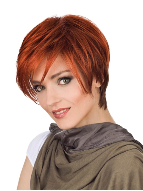 Red Flexibility Straight Short With Bangs Monofilament Synthetic Women Wigs