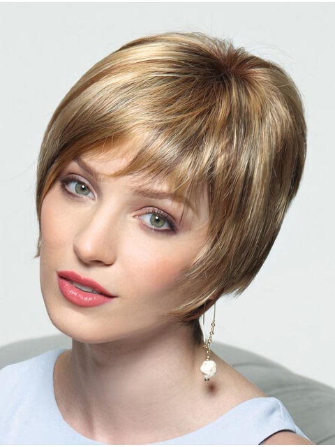 Style Blonde Straight Short Monofilament Synthetic Women Wigs