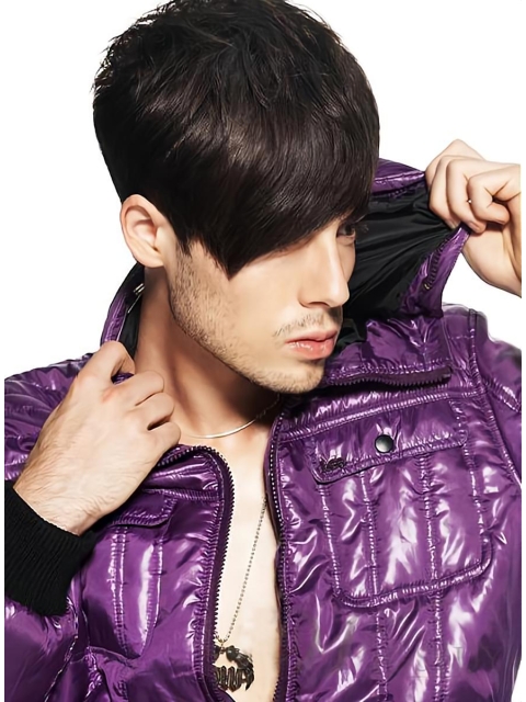 Soft Brown Straight Short Capless Human Hair Men Wigs