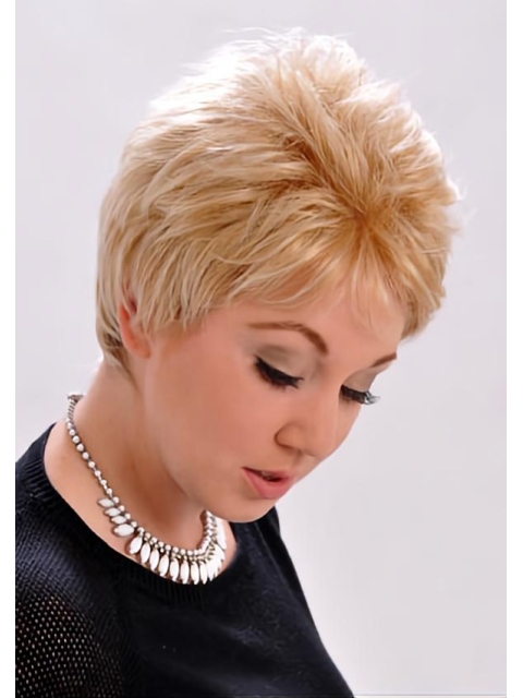 Blonde Suitable Straight Short Boycuts Monofilament Synthetic Women Wigs