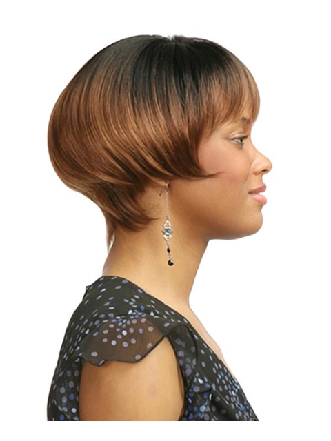 Fashionable Auburn Straight Short With Bangs Capless Synthetic African American Women Wigs