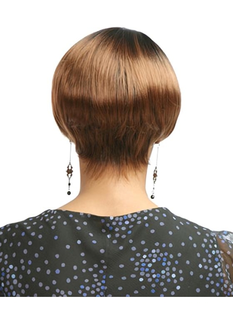 Fashionable Auburn Straight Short With Bangs Capless Synthetic African American Women Wigs