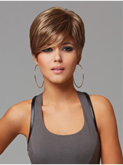 Brown Comfortable Layered Straight Short Capless Synthetic Women Wigs