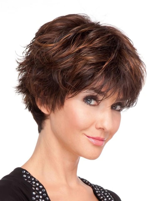 Elegant Auburn Boycuts Straight Short Lace Front Synthetic Women Wigs For Cancer