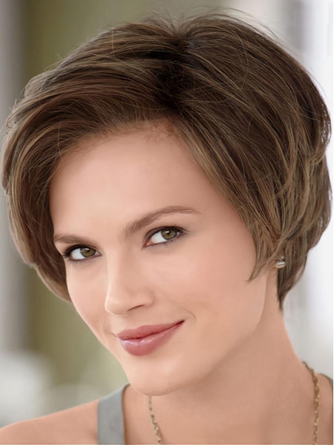 Monofilament Cosy Without Bangs Straight Short Human Hair Women Wigs For Cancer