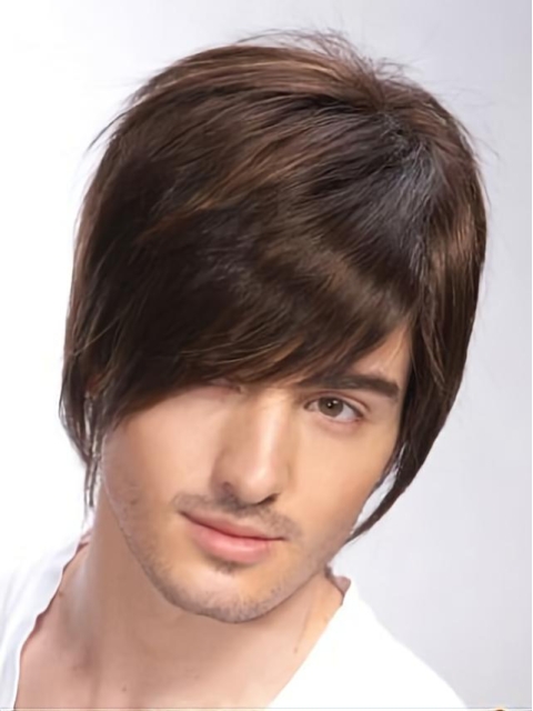 Radiant Brown Straight Short Hand-Tied Human Hair Men Wigs