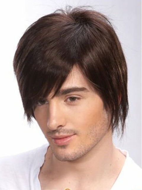 Radiant Brown Straight Short Hand-Tied Human Hair Men Wigs