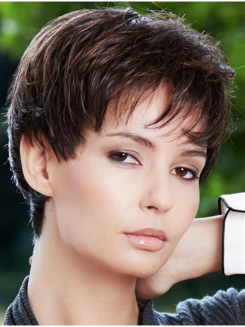 Brown Flexibility Boycuts Straight Short Capless Synthetic Women Wigs