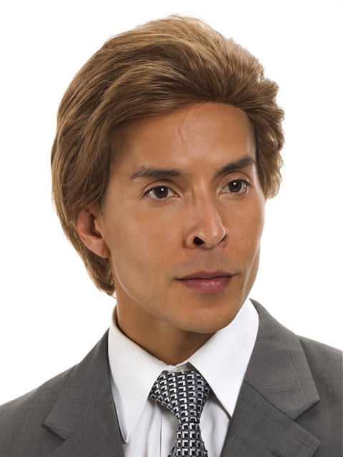 Hairstyles Brown Straight Short Hand-Tied Human Hair Men Wigs