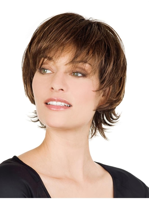 Lace Front Graceful With Bangs Straight Short Human Hair Women Wigs