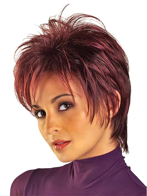 Soft Red Straight Short Capless Synthetic Women Wigs For Cancer