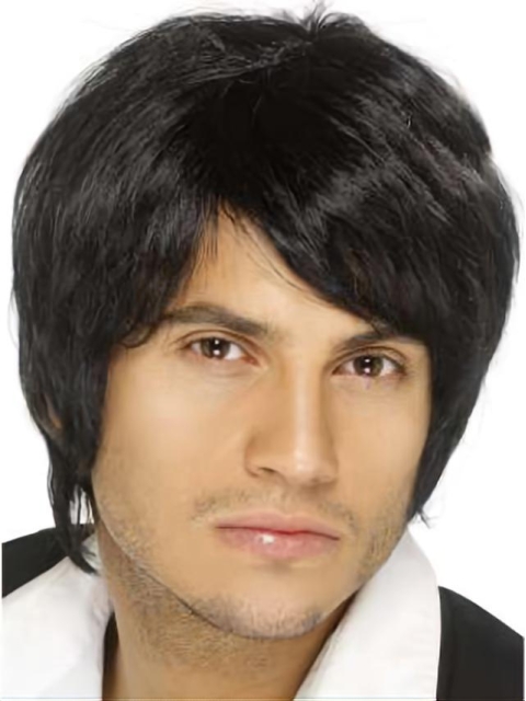 Comfortable Black Straight Short Capless Human Hair Men Wigs