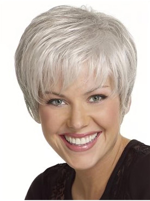 Sassy Straight Short Capless Synthetic Grey Women Wigs