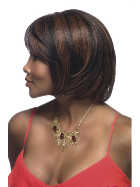 Traditiona Brown Straight Short Capless Synthetic Women African American Wigs