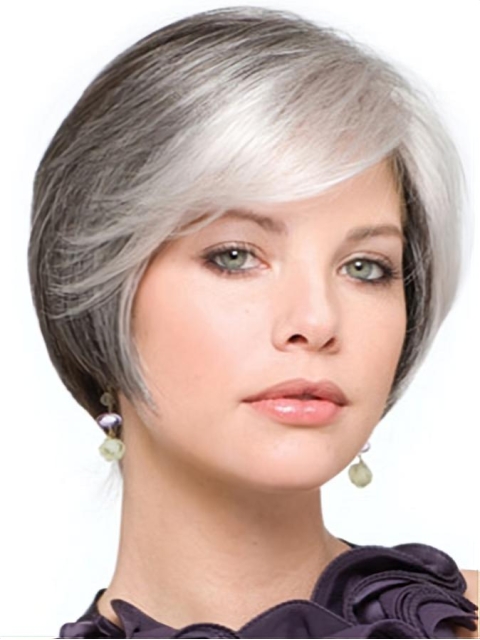 Soft Lace Front Short Synthetic Women Grey Wigs