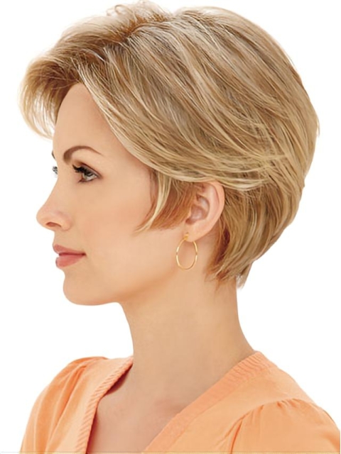 Blonde Straight Short Monofilament Synthetic Incredible Women Wigs For Cancer