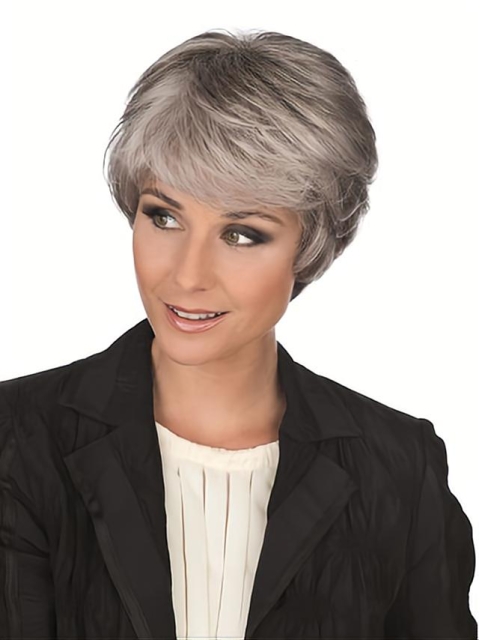 Elegant Straight Short Capless Synthetic Grey Women Wigs