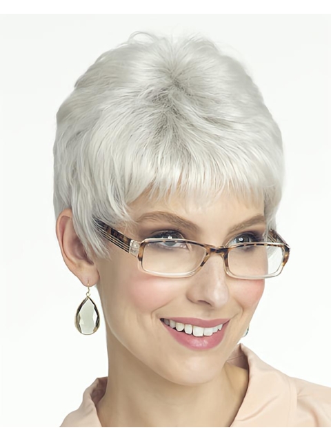 Cosy Straight Short Lace Front Synthetic Grey Women Wigs