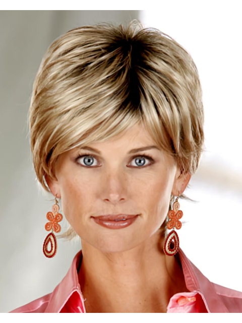 Blonde Wholesome Layered Straight Short Capless Synthetic Women Wigs